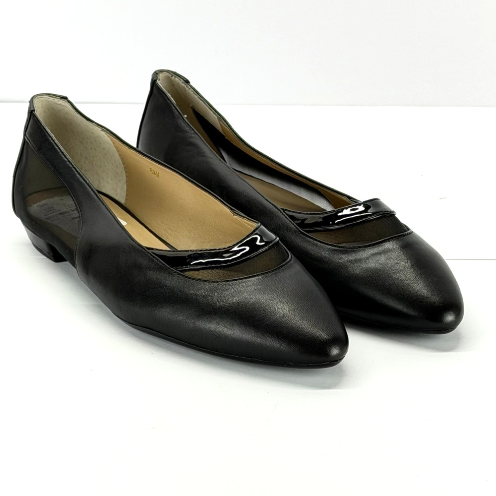 Neiman Marcus Leather Mesh Flats Women Sz 8.5M Slip-On Pointed Toe Office Casual